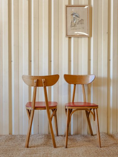 Claude, la chaise bistro en bois et simili cuir rouge N°985