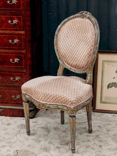 Claude, la paire de chaises en bois et tissu N°992