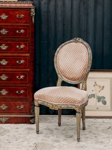 Claude, la paire de chaises en bois et tissu N°992
