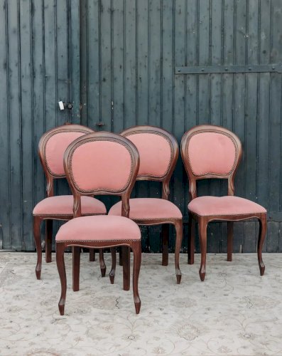 Claude, le lot de 4 chaises en tissu et bois N°849