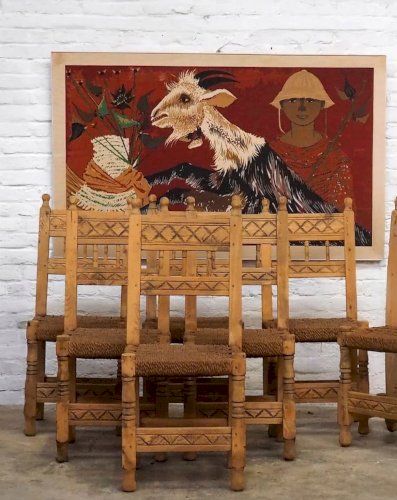 Claude, le lot de 8 chaises en pin et corde N°1023