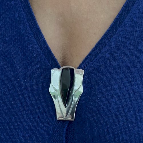 Clip Chrom Art Deco 1925 bakélite noir unisexe collection broche vintage, ancien