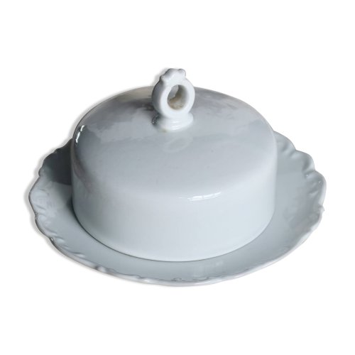 Cloche à beurre vintage en porcelaine blanche