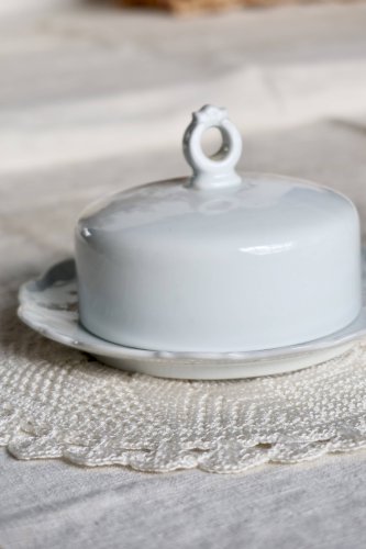 Cloche à beurre vintage en porcelaine blanche