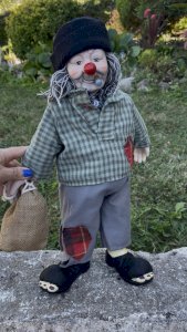 Vintage porcelain and fabric clown collectible – 47 cm – decorative doll
