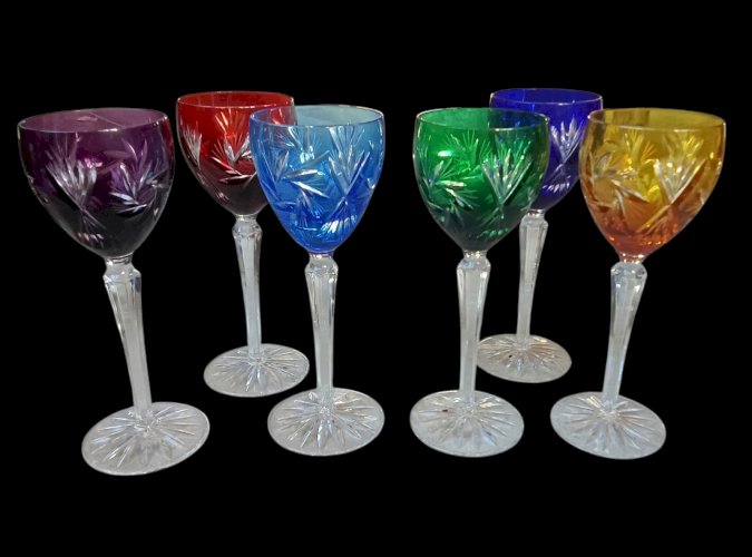 Coffret 6 Anciens Verres À Vin A Pied Couleur Cristal Lorraine Les Grands Ducs