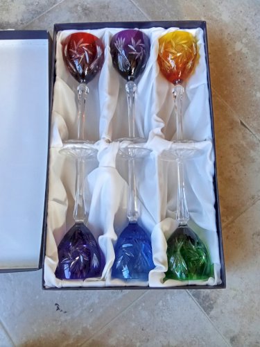 Coffret 6 Anciens Verres À Vin A Pied Couleur Cristal Lorraine Les Grands Ducs