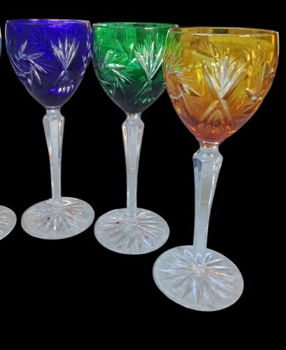 Coffret 6 Anciens Verres À Vin A Pied Couleur Cristal Lorraine Les Grands Ducs