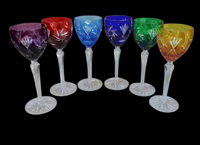 Coffret 6 Anciens Verres À Vin A Pied Couleur Cristal Lorraine Les Grands Ducs