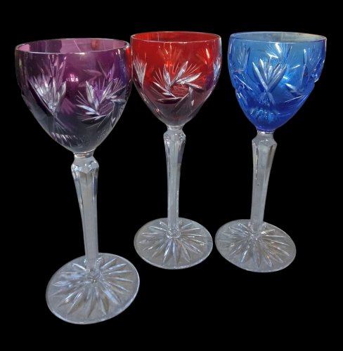 Coffret 6 Anciens Verres À Vin A Pied Couleur Cristal Lorraine Les Grands Ducs