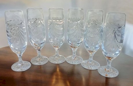 Box of 6 Antique Crystal Flutes Lorraine Les Grands Ducs Chenonceaux