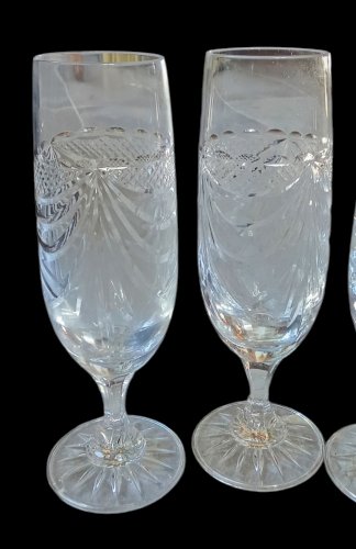 Coffret 6 Anciens Verres Flûtes Cristal Lorraine Les Grands Ducs Chenonceaux