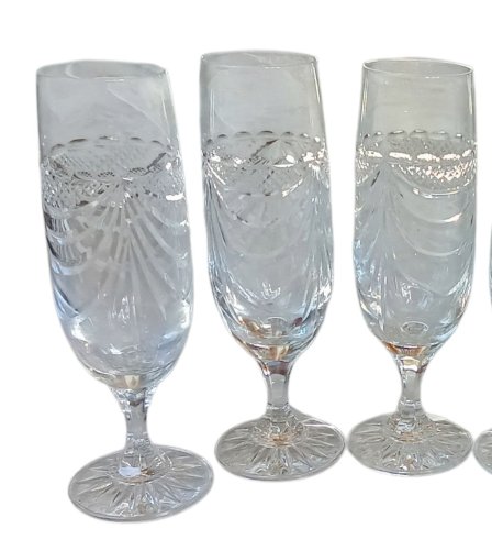 Coffret 6 Anciens Verres Flûtes Cristal Lorraine Les Grands Ducs Chenonceaux
