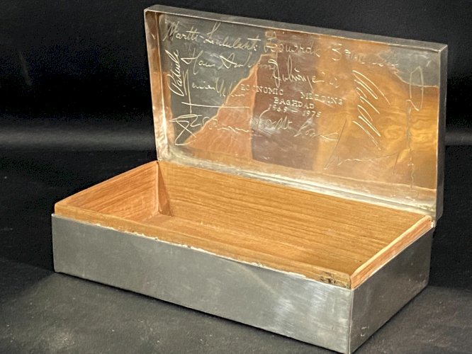 Coffret à cigares cigarettes en argent Irak Economic Meeting Baghdad 1969-1975