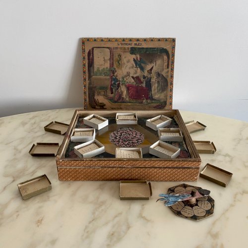 Coffret à jeu L'Oiseau Bleu XIXe oracles cartons lithographiés M3762