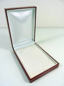 Red leather necklace set box, unsigned.