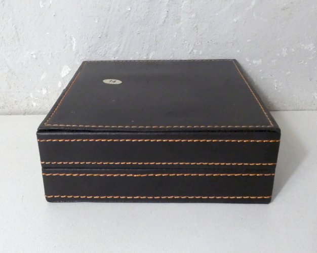 coffret cendrier en verre et cuir vintage