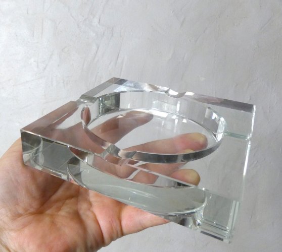 coffret cendrier en verre et cuir vintage