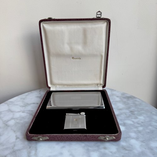 Coffret Quercia boite à cigarettes briquet Flamidor métal argenté 1930 M3901