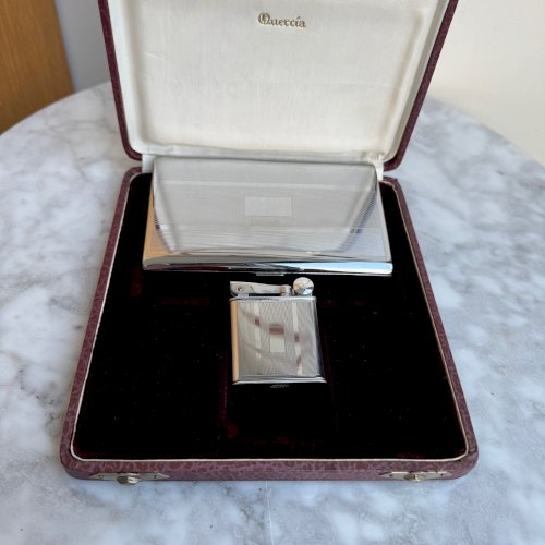 Coffret Quercia boite à cigarettes briquet Flamidor métal argenté 1930 M3901