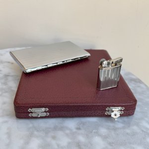 Coffret Quercia boite à cigarettes briquet Flamidor métal argenté 1930 M3902