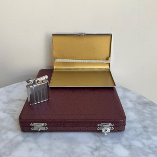 Coffret Quercia boite à cigarettes briquet Flamidor métal argenté 1930 M3902