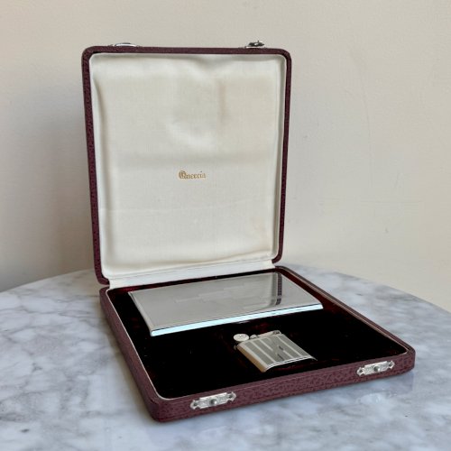 Coffret Quercia boite à cigarettes briquet Flamidor métal argenté 1930 M3902