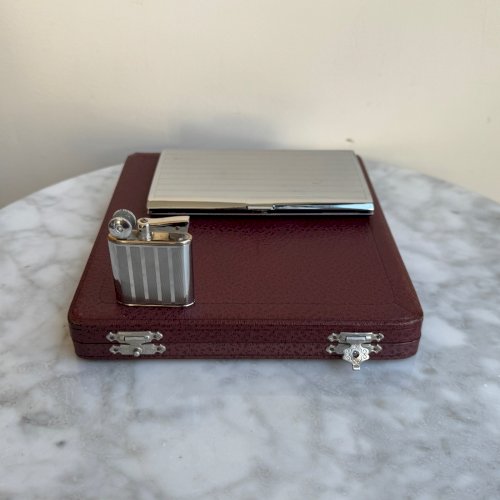Coffret Quercia boite à cigarettes briquet Flamidor métal argenté 1930 M3902