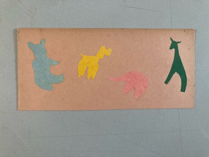 Collage 1950 Animal Ours Girafe A Identifier Atelier Art XXe Ancien Animaux