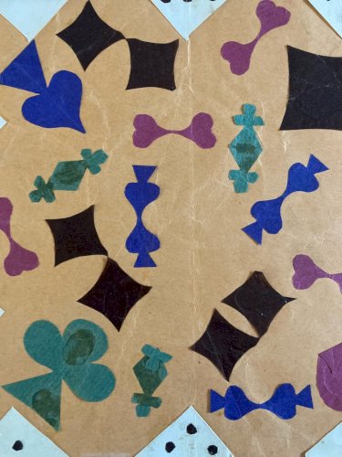 Collage 1950 Carte Cœur Trèfle Pique Papier Ancien Couleur A Identifier