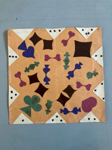Collage 1950 Carte Cœur Trèfle Pique Papier Ancien Couleur A Identifier