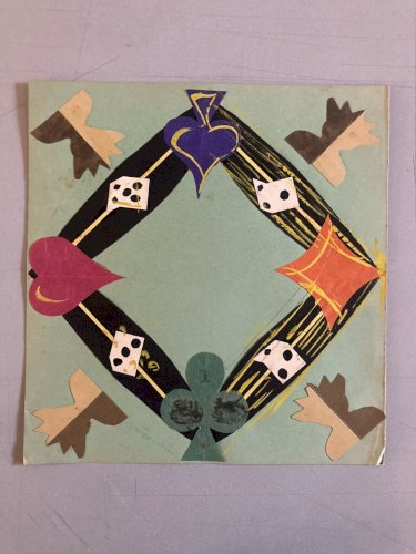 Collage 1950 Carte Cœur Trèfle Pique Papier Couleur Ancien A Identifier
