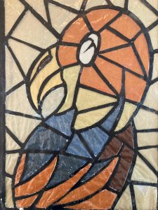 Collage 1950 And Stained Glass Stained Glass Paper Drawing Parrot Old Drawing