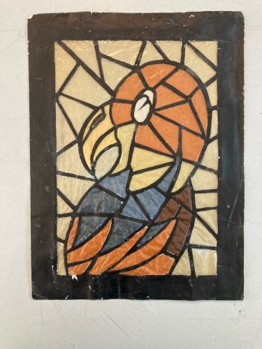 Collage 1950 Et de Vitraux Vitrail Papier Drawing Perroquet Dessin Ancien