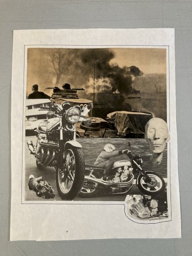 Collage 1980 Moto Mort  Ancien A Identifier Atelier Art XXe Curiosité