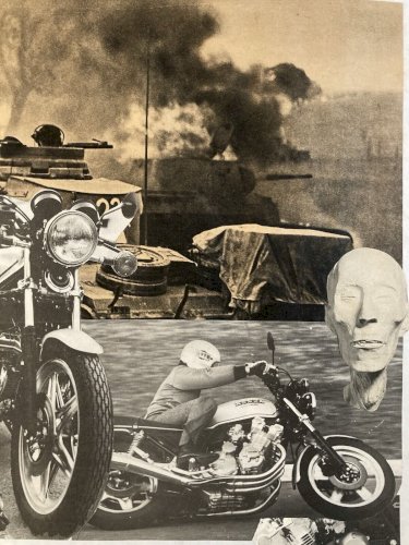 Collage 1980 Moto Mort  Ancien A Identifier Atelier Art XXe Curiosité