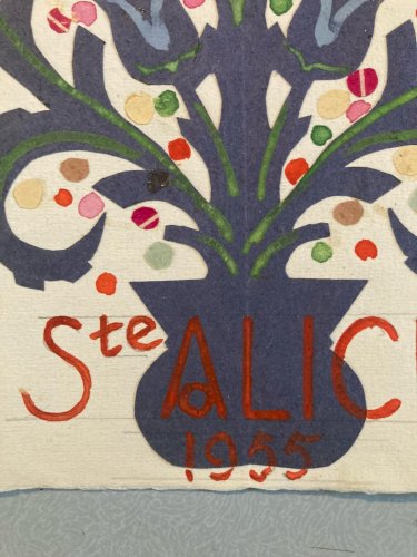 Collage Art  XXe 1955 Saint Alice Peinture Gouache Atelier Mixte Ancien Old