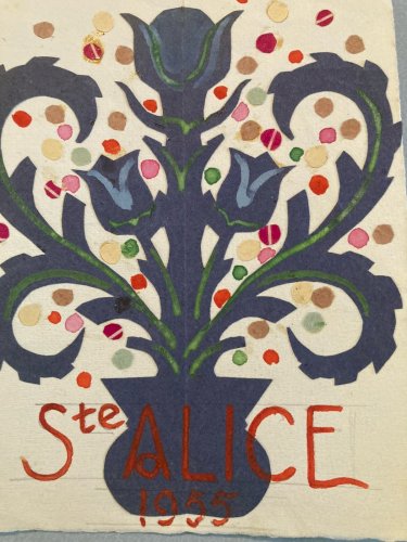 Collage Art  XXe 1955 Saint Alice Peinture Gouache Atelier Mixte Ancien Old