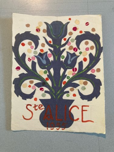 Collage Art  XXe 1955 Saint Alice Peinture Gouache Atelier Mixte Ancien Old