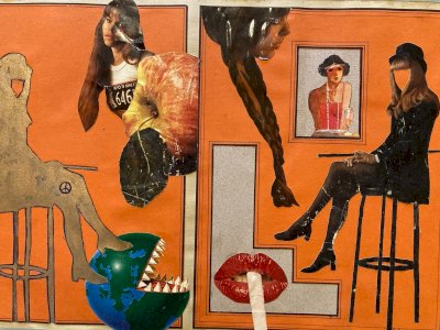 Paper cardboard photo collage Woman man 1980 Mixed Technique To Identify Art
