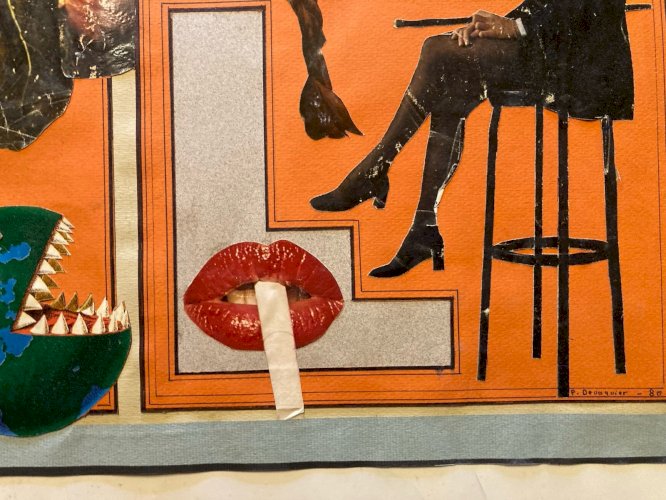 Collage photo papier carton Femme homme  1980 Technique Mixte A Identifier Art