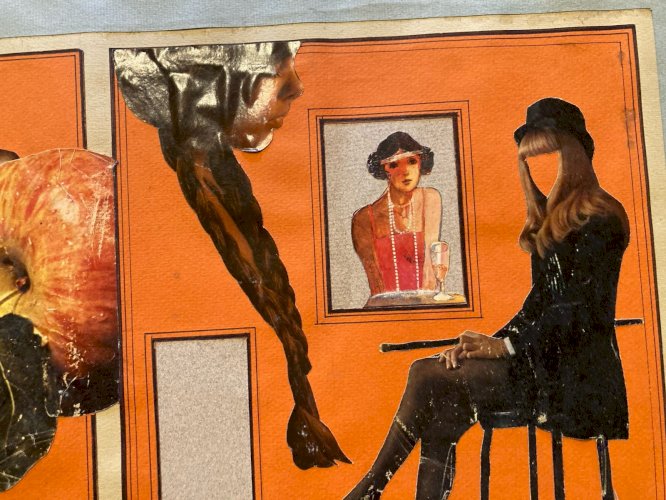 Collage photo papier carton Femme homme  1980 Technique Mixte A Identifier Art