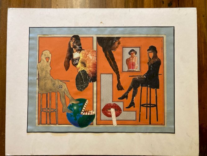 Collage photo papier carton Femme homme  1980 Technique Mixte A Identifier Art