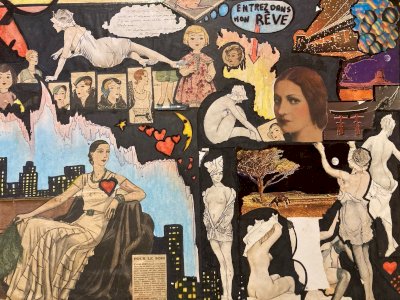 Photo collage paper cardboard Woman man 1980 Mixed Technique Art To Identify