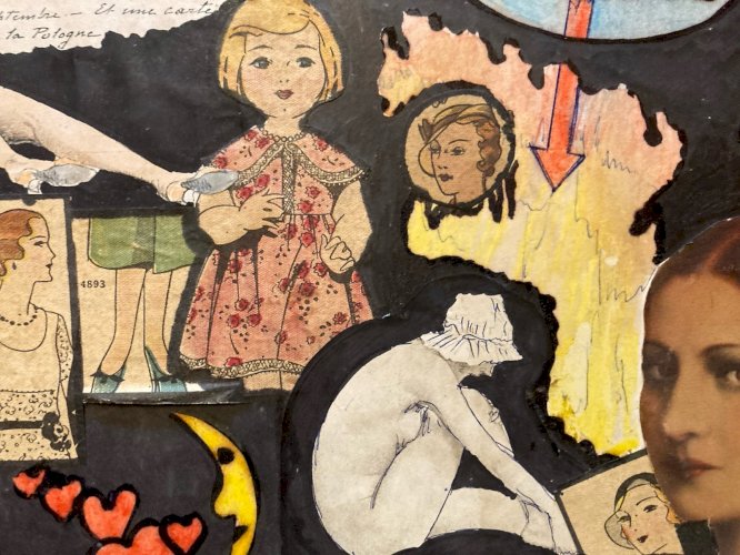 Collage photo papier carton Femme homme  1980 Technique Mixte Art A Identifier