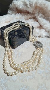 3-row necklace - vintage choker - rhinestone necklace