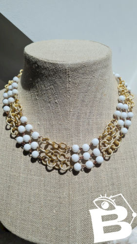 Collier 3 rangs vintage doré et  perles en verre