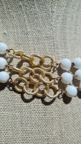 Collier 3 rangs vintage doré et  perles en verre