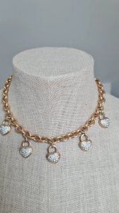 Agatha Paris vintage gold metal necklace - Choker with heart charms