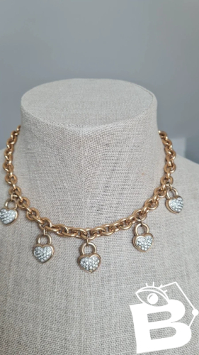 Collier Agatha Paris en métal doré vintage - Ras de cou charms cœurs